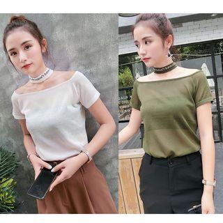 Choker Neck Off-shoulder Short-sleeve T-shirt