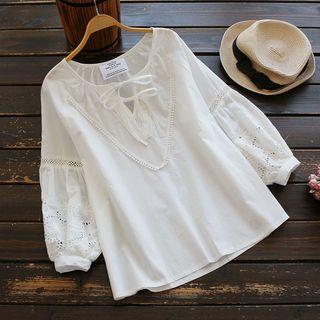 Tie-neck Eyelet-lace Blouse