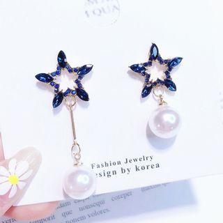 Non-matching Rhinestone Star Faux Pearl Dangle Earring