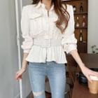 Flap-pocket Cable-knit Blouse With Belt