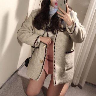 Contrast Trim Tweed Jacket Off-white - One Size