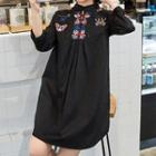Long-sleeve Butterfly Embroidered Shirtdress