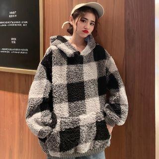 Faux Shearling Plaid Hoodie