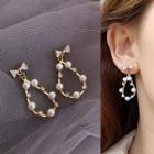 Rhinestone Bow Faux Pearl Drop Earring 1 Pair - As Shown In Figure - One Size