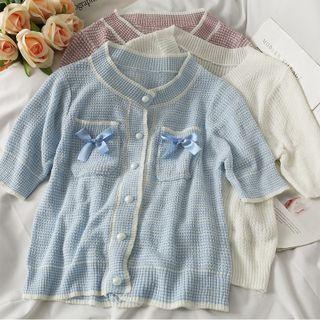 Ribbon-accent Striped Button-up Top