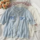 Ribbon-accent Striped Button-up Top