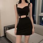 Spaghetti Strap Cutout-waist Mini Dress Black - One Size