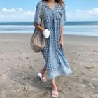 Patterned Sleek Long Sundress Light Blue - One Size
