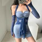 Color-block Slim-fit Halter Dress