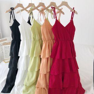 Plain Spaghetti Strap Layer A-line Dress