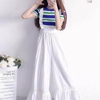 Short-sleeve Color Block Knit Top / Jumper Pants