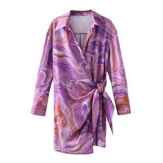 Tie-dyed Mini A-line Shirtdress