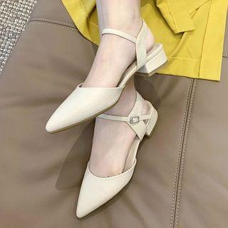 Faux Leather Pointed Toe Low Heel Sandals