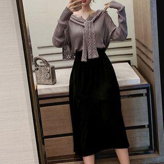 Set : Shawl Knit Top + Skirt