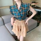 Sleeveless Plaid Shirt / A-line Skirt
