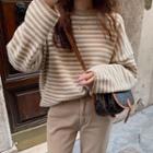 Round-neck Striped Oversize Sweater Almond - One Size