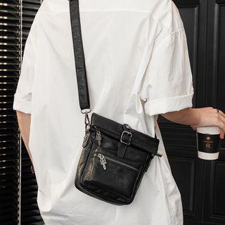 Faux Leather Buckled Crossbody Bag Black - One Size
