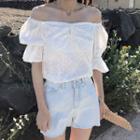 Frilled Off-shoulder Puff-sleeve Top White - One Size