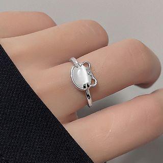 Tiger Faux Cat Eye Stone Alloy Open Ring Silver - One Size