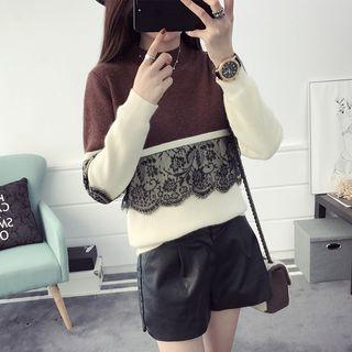 Lace Trim Color Panel Sweater