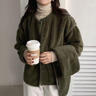 Fleece Button-up Jacket With Scarf Green - One Size