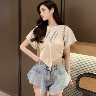 Short-sleeve Paneled T-shirt / Denim Shorts