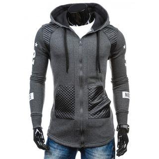 Faux Leather Panel Zip-up Hoodie