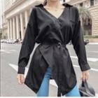 Long Sleeve Asymmetric Button Belted Shirt