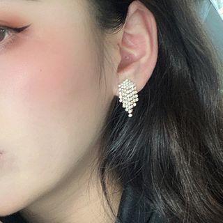 Rhinestone Fringe Earring 1 Pair - S925 Silver - Gold - One Size