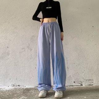 Drawstring Print Wide Leg Pants