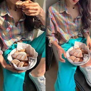 Basic Plaid Shirt Blue - One Size
