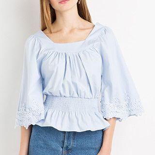 Lace Trim 3/4-sleeve Peplum Blouse