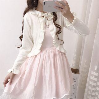Ruffle Trim Open-front Cardigan
