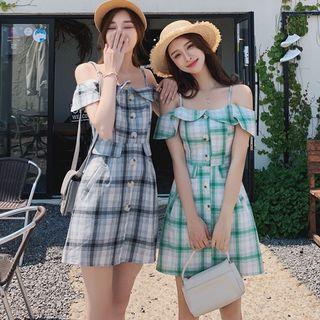 Plaid Cold Shoulder Mini A-line Dress