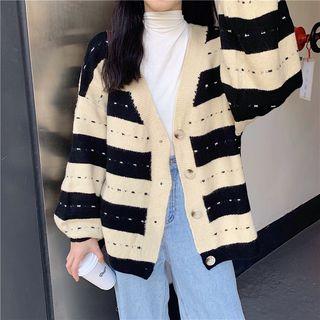 Striped Knit Cardigan As Shown In Figure - One Size