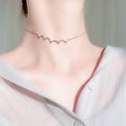925 Sterling Silver Rhinestone Zigzag Choker 1 Pc - Lace Necklace - One Size