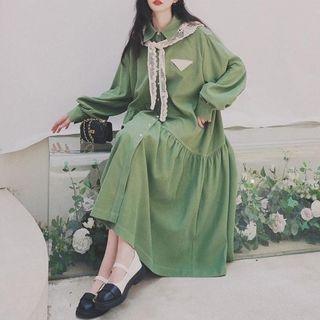 Long-sleeve Pocket Midi Dress With Shawl