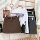 Faux-suede High-waist Mini Skirt With Belt
