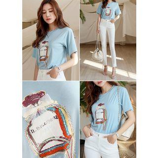 Beribboned Printed T-shirt