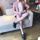 3/4-sleeve Single-button Striped Blazer
