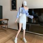 Plain Long-sleeve Shirt / High Waist Plain Skirt