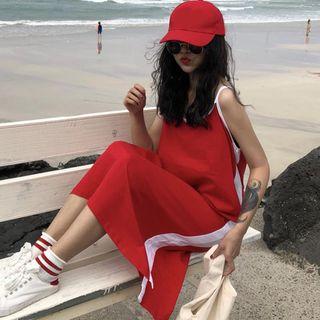 Contrast Trim Strappy Midi Dress