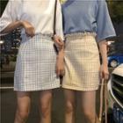 Frill-hem Check Pencil Skirt