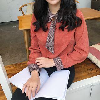 Houndstooth Collar Corduroy Long-sleeve Shirt