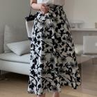 Floral A-line Midi Skirt Black & White - One Size