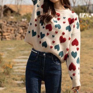 Heart Pattern Sweater Almond - One Size
