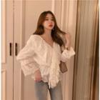 Long-sleeve Ruffled Lace Top White - One Size