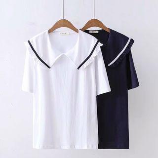 Elbow-sleeve Wide Collar Top