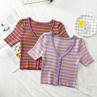 Button-down Striped Summer-knit Top