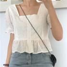 Lace Square-neck Short-sleeve Cropped Blouse